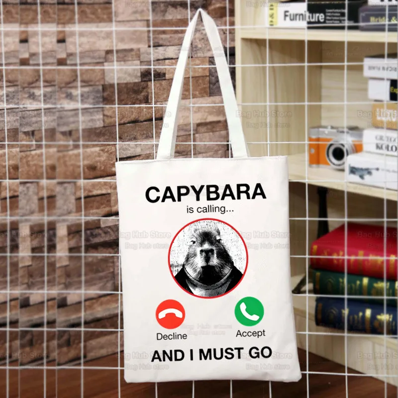 Capybara Cartoon Cute Animal Shopping Bag Capybaras Bolsas De Tela Shoulder Capibara Jute Bag Cotton Bag Jute Sacola Reciclaje