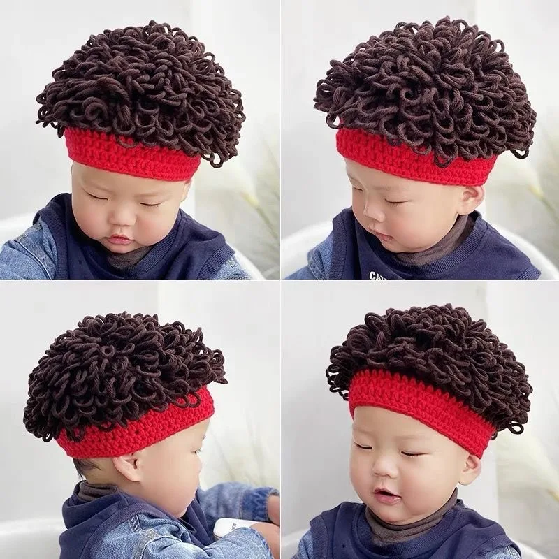 Children Lovely Baby Kids Cute Beanies Hats With Fake Hair African Natural Curly Hair Caps Hip Hop Cosplay Headwear