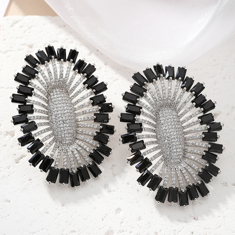 SENYU Jewelry Luxury Oval Circle Wreath Earring Micro-inlay CZ Stones Women Large Stud Earrings Fashion Banquet Party Jewelris
