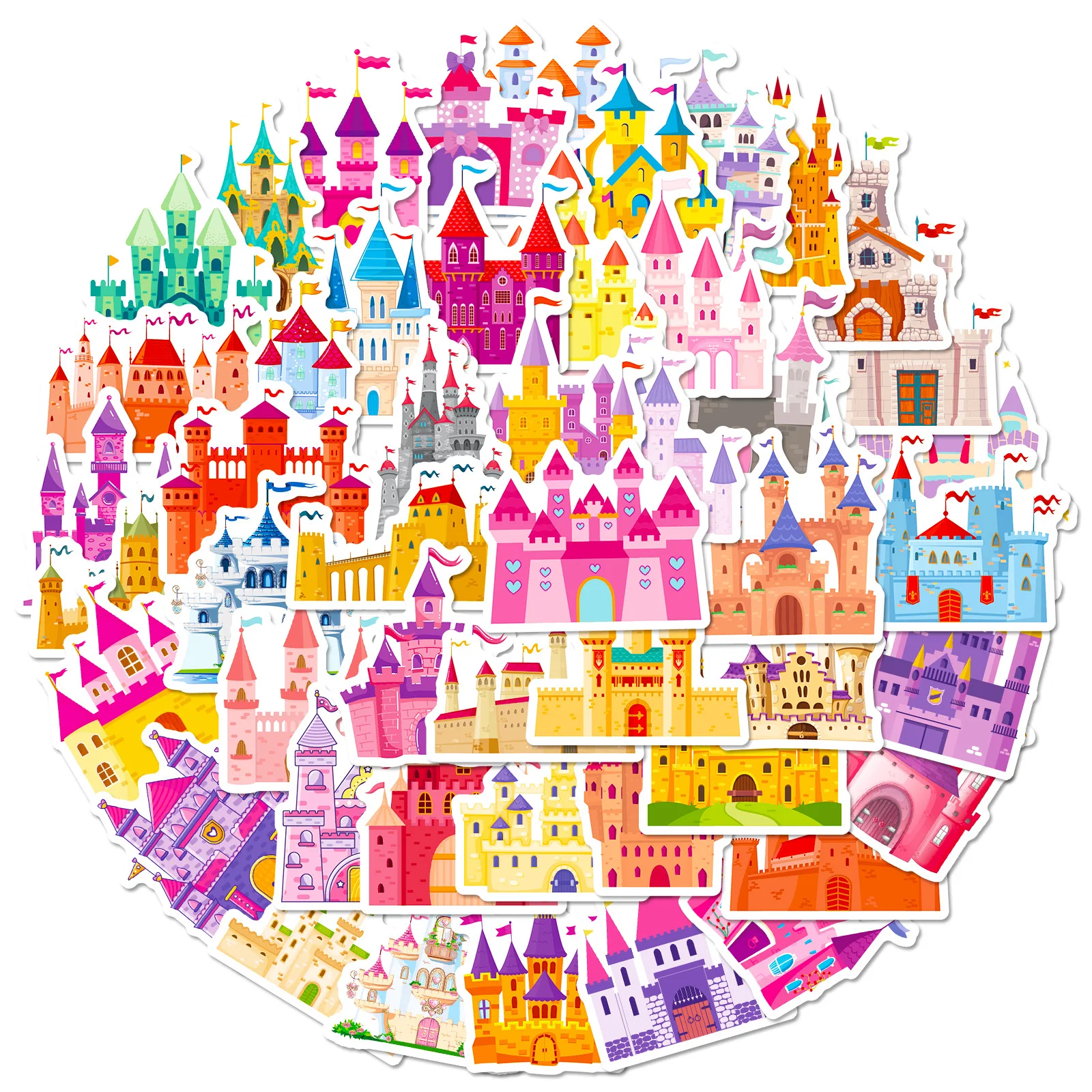 50pcs Children Girl Princess Magic Dream Pink Castle Cartoon Children Creative Graffiti Waterproof Sticker