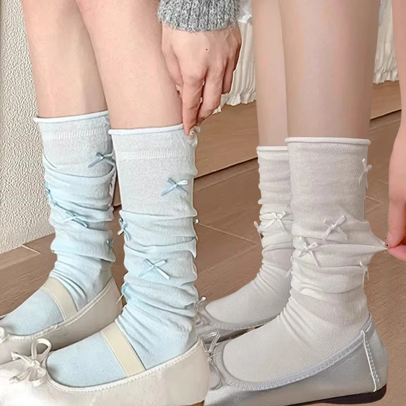 

Sweet Lolita Bow Black White Socks JK Japanese Style Bandage Bowknot Kawaii Sock Women Sweet Girls Cute Cotton Long Socks Sox