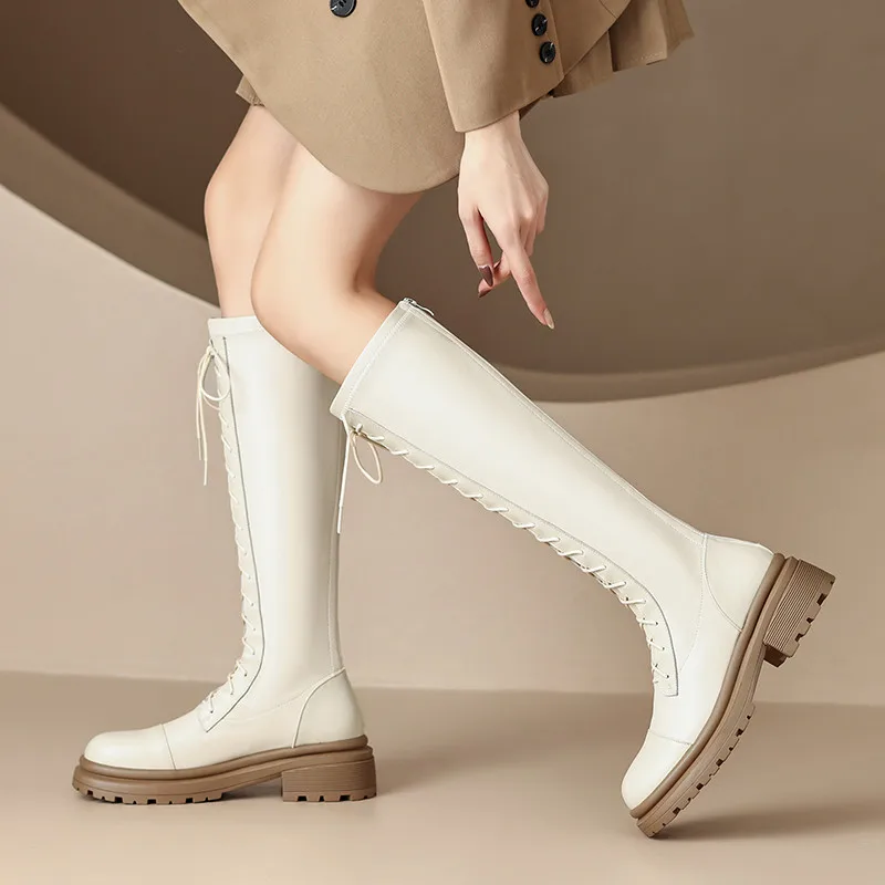 FEDONAS moda popolare donna stivali alti al ginocchio in vera pelle stivali lunghi incrociati autunno inverno Casual scarpe con tacco spesso donna