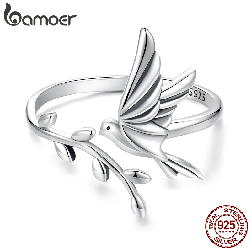 

Bamoer Peace Dove Open Ring S925 Sterling Silver Unique Peace Dove Design Adjustable Rings Women Fine Jewelry Nice Gift ﻿