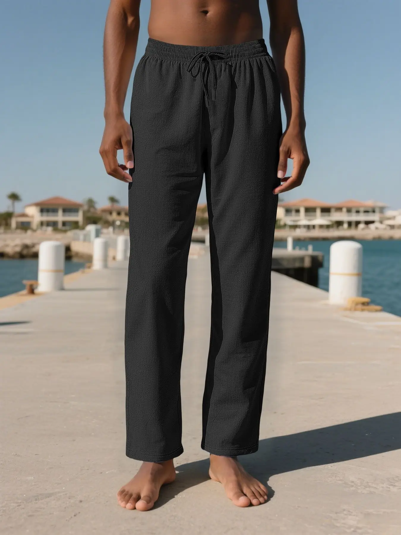 

2025 New Men Beach Pants Joggers Streetwear Cotton Linen Sweatpants Casual Pants Hawaiian Vacation Loose Summer Long S-3XL