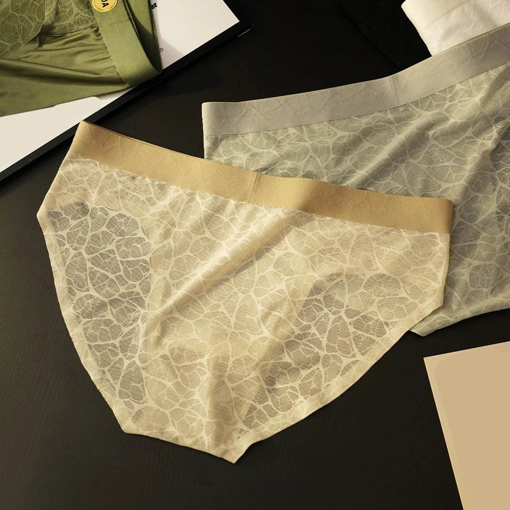 

Мужские тонкие бесшовные трусы из ледяного шелка с анатомическим мешочком, однотонные, эластичные, дышащие, с сетчатым дизайном для повседневной носки