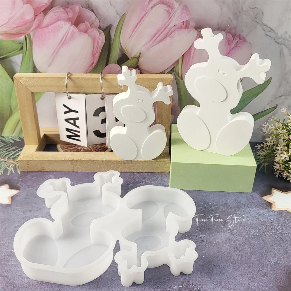 3D Cartoon Deer Candle Silicone Mold DIY Tools Mirror Stereoscopic Cute Elk Mould DIY Gypsum Drop Glue Christmas Decoration Mold