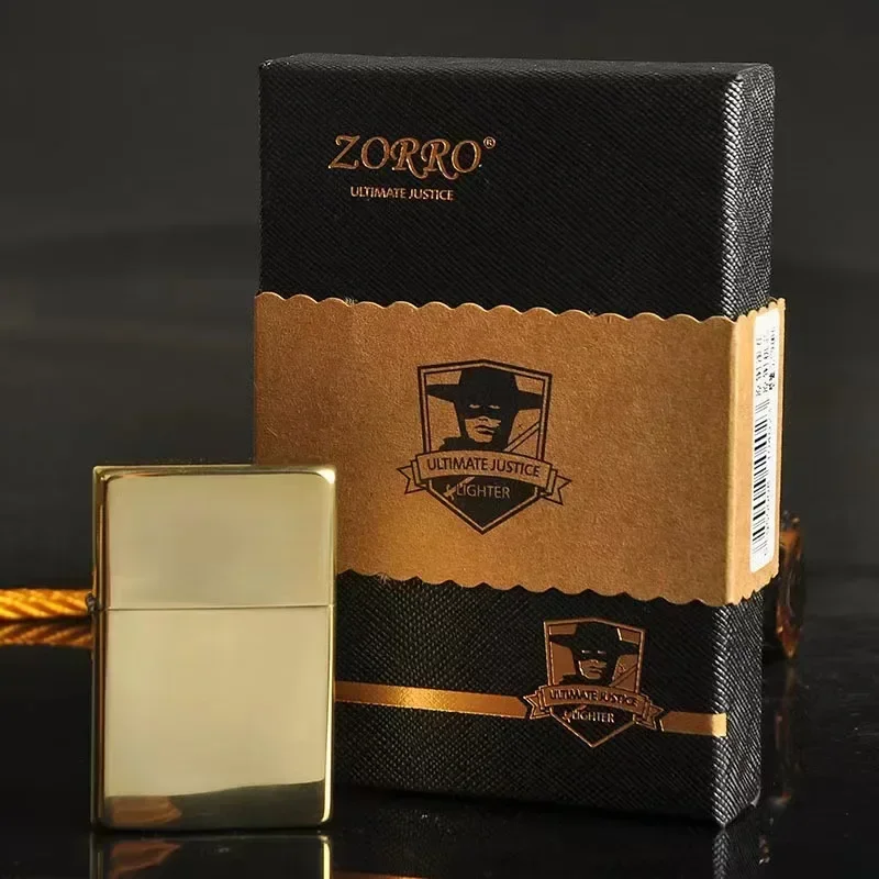 ZORRO ZC9 ultradunne brander, retro messing creatieve ouderwetse slijpsteen winddichte aansteker