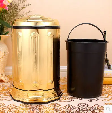 Imagem -03 - Luxo 10 Ouro Metal Lata de Lixo Latas de Lixo com pé Pedal Caixa Lixo Bolsa de Armazenamento para Decoração Casa Ljt002a Aço Inoxidável