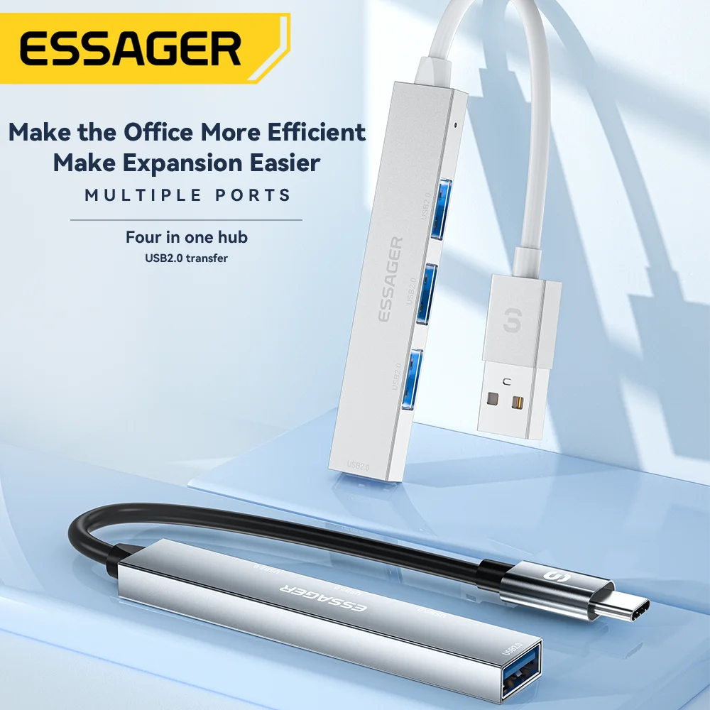 Essager 4 in 1 USB C Cable Hub USB 2.0 High Speed Splitter Type C Hub Adapter For Laptop Computer USB Multifunctional Expander