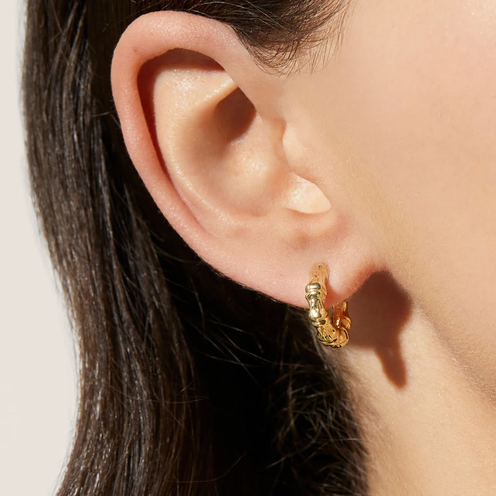 Punk Gold Color Bamboo Chunky Round Hoop Earrings for Women Geometric Stainless Steel Metal Ear buckle Hip Hop Party Jewelry