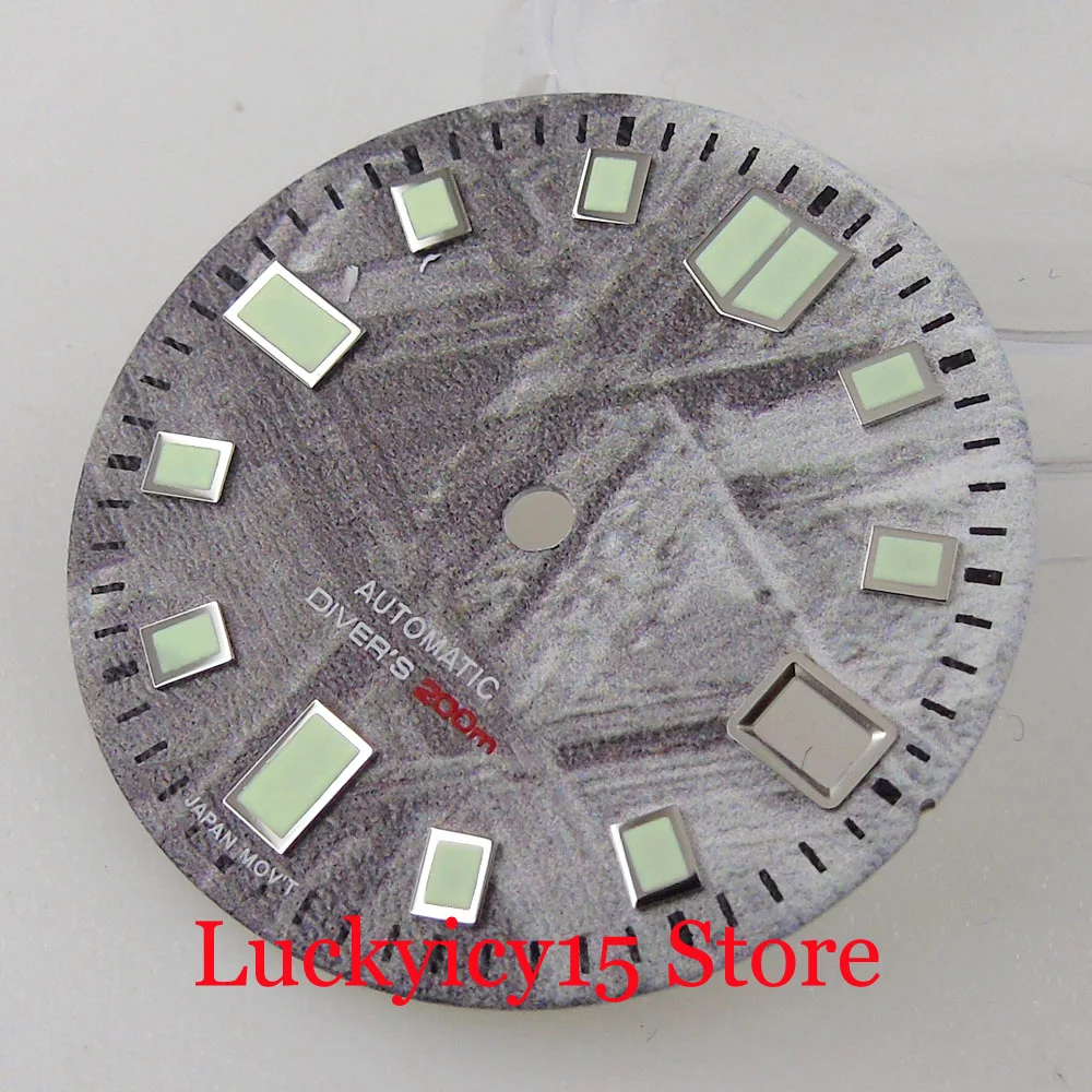 29MM Mother of Pearl/Meteorite Pattern Sterile Black/White Watch Dial With Date Display Green Luminous Fit NH35A NH36 Movement