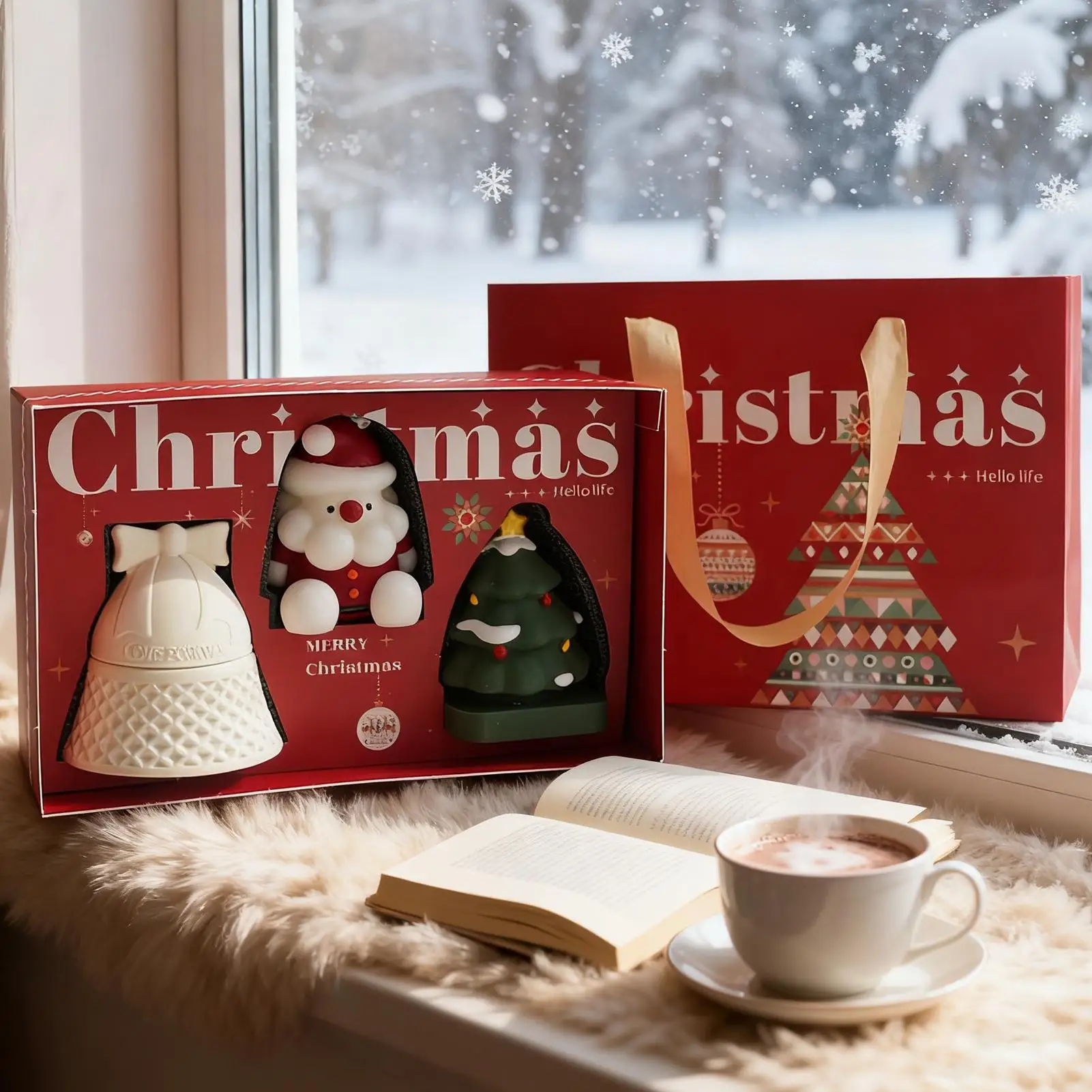 عطلة الشموع المعطرة 3 قطع جرس على شكل سانتا كلوز شجرة عيد الميلاد ديكور المنزل شمعة معطرة عطلة ديكور للطاولات للبالغين #5