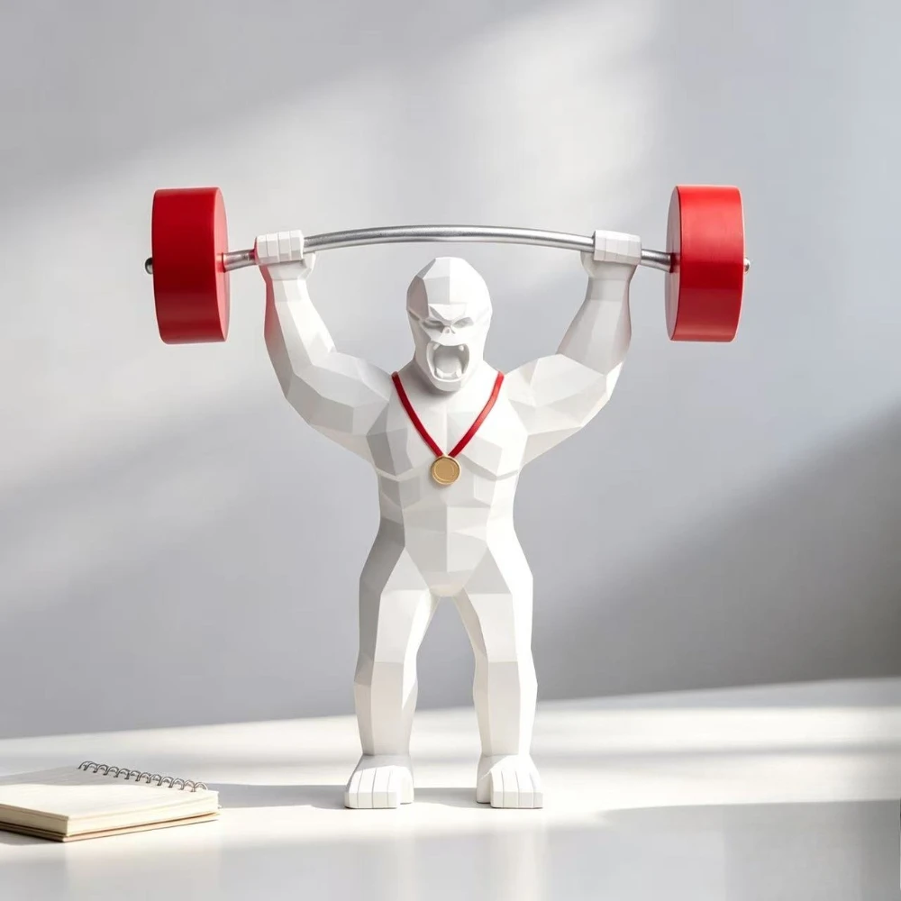 Weightlifting Gorilla Sculpture Geometric King Kong Resin Ornaments Desktop Decor for Home Office Gym Bar Modern Art Craft Gift