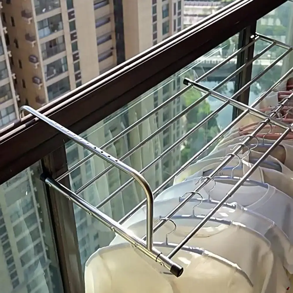 Scalable Clothes Drying Rack Stainless Steel Adjustable Balcony Hanging Rail 50-158cm Floor-Standing Clothes Organizer Racks
