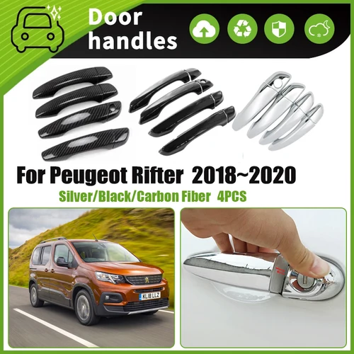Imagen 1 del producto Cubierta de manija de puerta de coche compatible con Peugeot Rifter Partner 2018 2019 2020, pieza Exterior de estilo cromado a prueba de arañazos, accesorios para automóviles