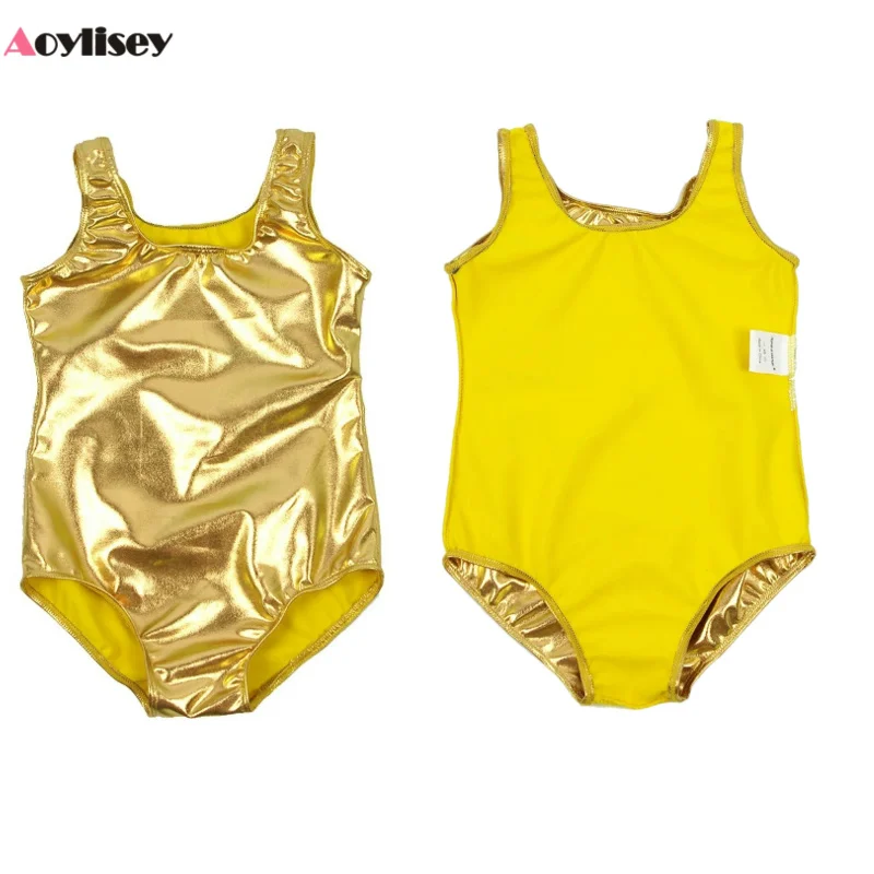 Girls Silver Ballet Dance Leotards Children Spandex  Shiny Metallic Gymnastics Suits for Kids Dance wear Performance Costumes