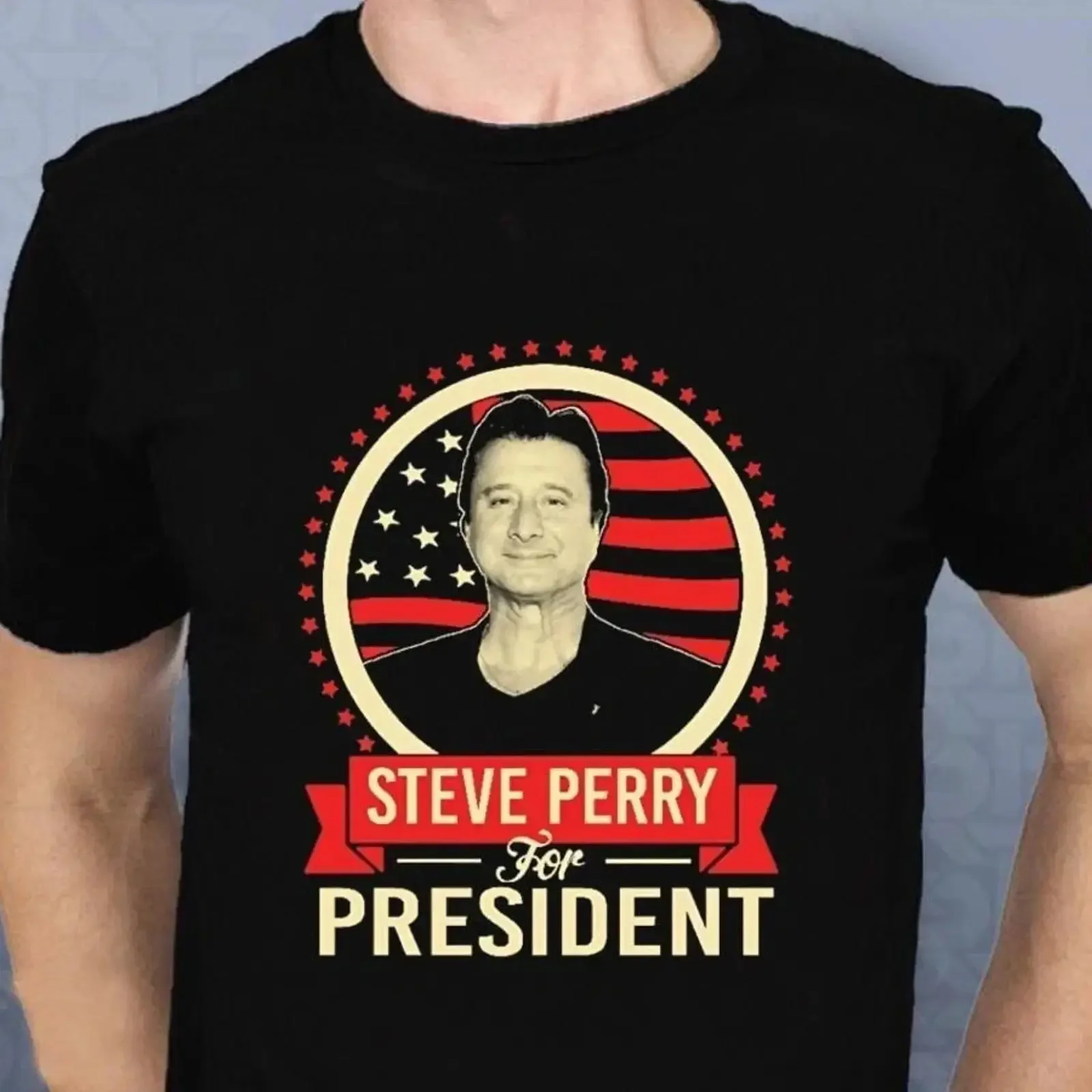Футболка Steve Perry черная, все размеры S-5XL, винтажная, унисекс, стильная, универсальная, повседневная, удобная.