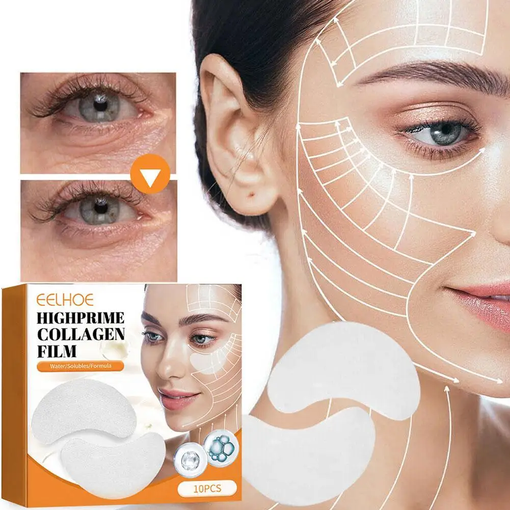 Película Soluble en colágeno para el cuidado de los ojos, mascarilla hidratante antienvejecimiento, elimina las ojeras, reafirmante, 5 pares