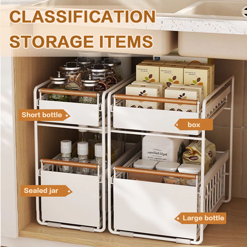 

2Layer Pull Out Storage Rack Stainless Kitchen Sink Cabinet Organizer Slide Drawer Holder for Bathroom Bedroom Skin Care Utensil