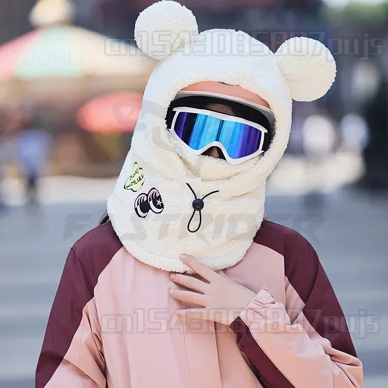 Motorcycle Helmet Cover Panda Skiing Plush Hats Comfortable Soft Wool Winter 3D Bear Ear Cute Riding Mask Keep Warm Caps