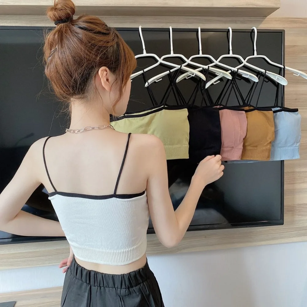 Fashion Elasticity Women's Camisole Vest With Bra Spaghetti Straps Suspenders All-match Comfortable Halter Top Summer