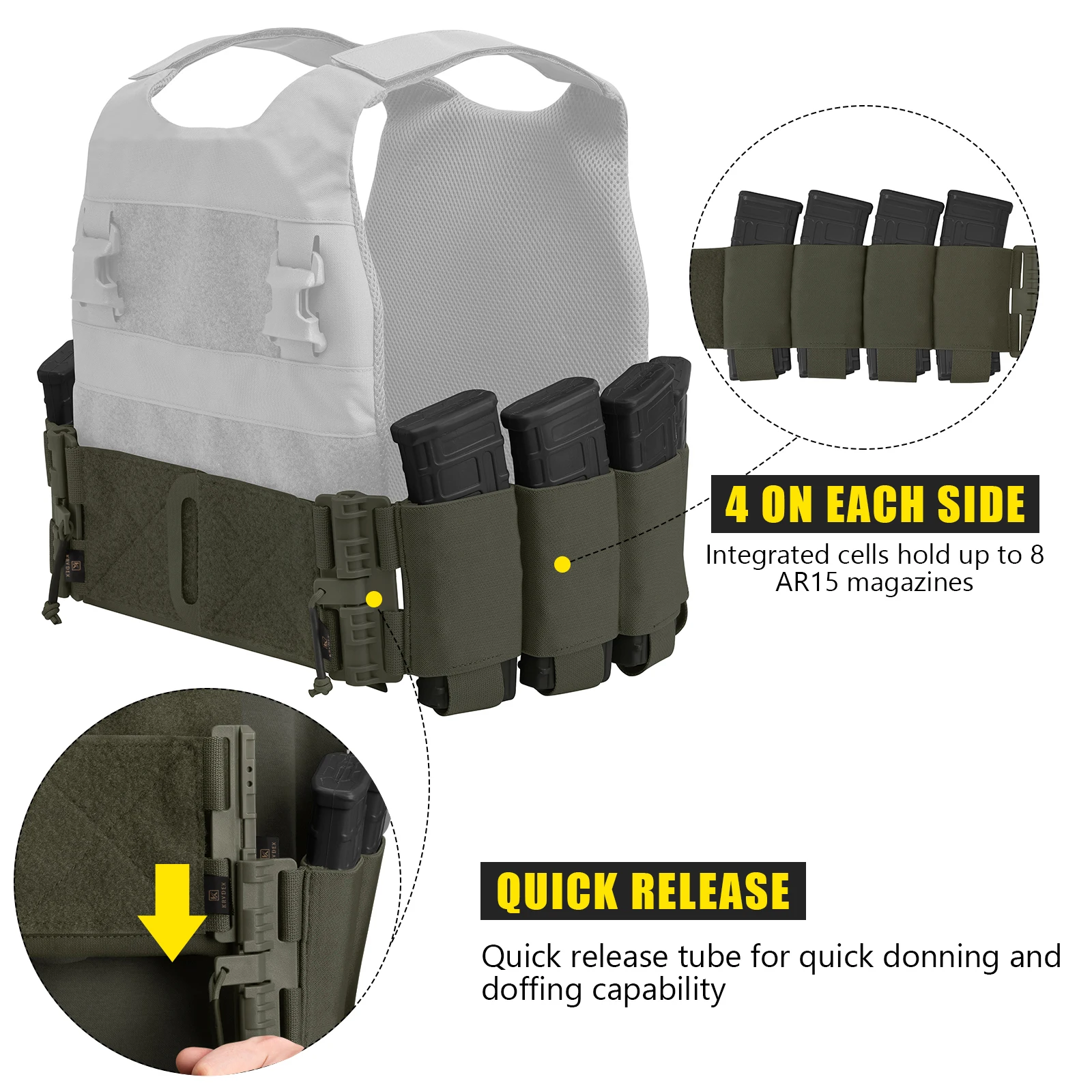 KRYDEX Tactical Quick Release Buckle Elastic Cummerbund AR Magazine Pouch Waist Cover For FCSK Plate Carrier Vest Accessories