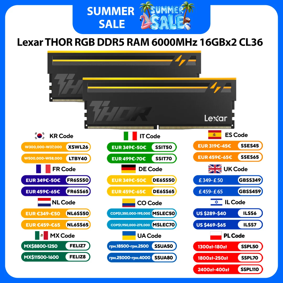 Lexar DDR5 RAM 6000 MHz 16 GBx2 CL36 1.4 V Memoria desktop da gioco Overclocking Intel XMP 3.0 per PC