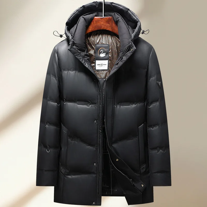 2024 Winter New Men's Medium to Long Leather Goose Down Jacket Thickened Warm and Cold Resistant Goose Down Content 90% Large