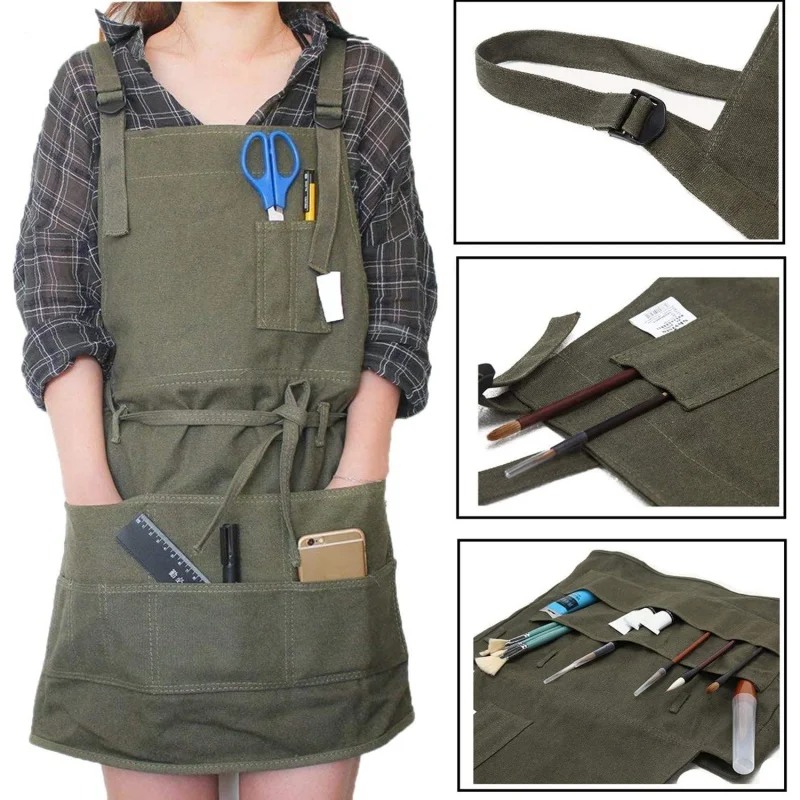 Canvas Oil Painting Apron Teacher Work Gouache Watercolor Artist Neutral Painter Gardening Overalls with Pocket for Women Men