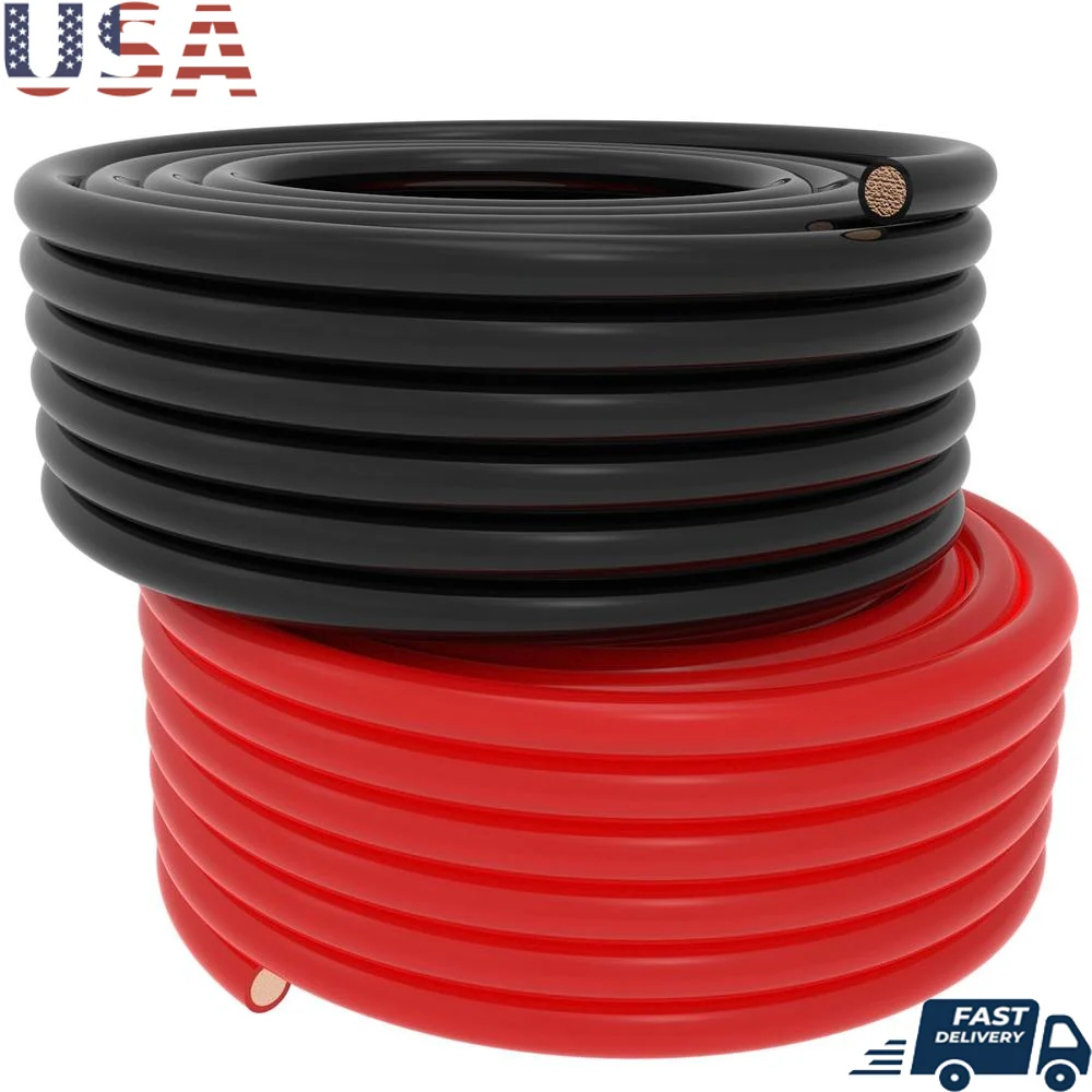 Pure Copper 2 AWG 16FT Welding Battery Cable Set Red Black Power Inverter Positive Negative Solar RV Boat Spark-resistant