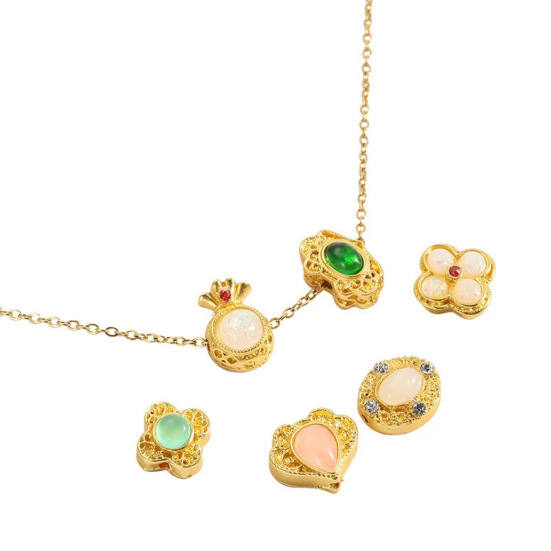 Handmade diy matte gold bead openwork bracelet necklace accessory, ancient gold inlaid with loose beads and spacers