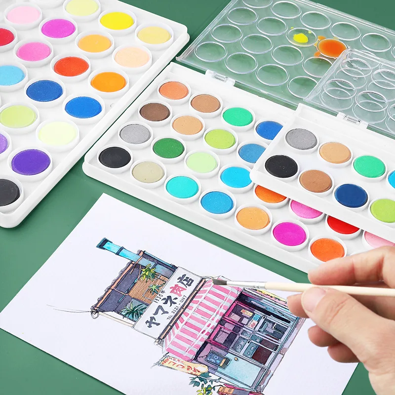 12/16/28/36/48 Colors Portable Solid Watercolor Paint Set Art Supplies for Amateur Hobbyists Painting Lovers Art Drawing Tools