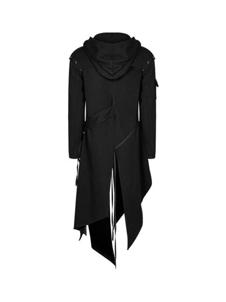 خمر هالوين القرون الوسطى Steampunk قاتل الجان زي القراصنة الكبار الرجال أسود طويل سبليت سترة القوطية درع معاطف جلدية