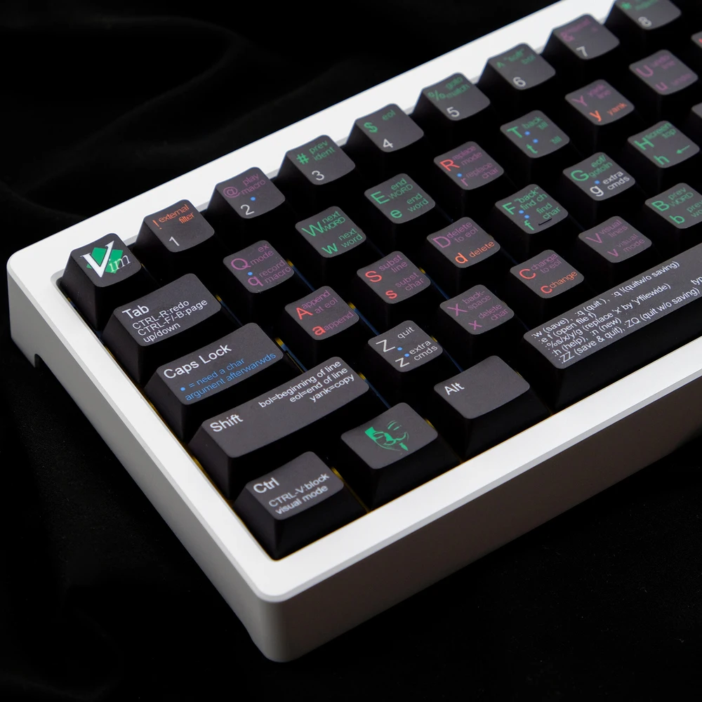 PBT Black VIM Keycaps Dye Sublimation Programmer Keycap Cherry Profile KeyCap 2.25U 2.75U Split Space For MX Mechanical Keyboard