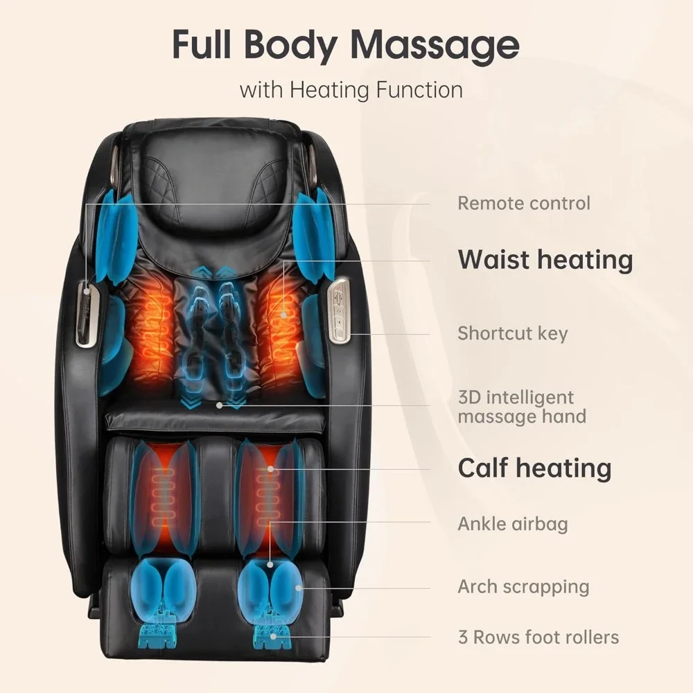 Massage Chair, Zero Gravity Massage Chairs Full Body with APP, Waist and Calf Heat, Thai Stretch, Massage Recliner (Black)