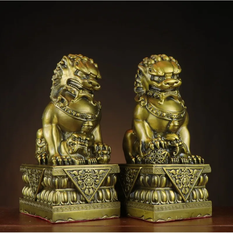 A Pair Of Brass Ornaments, Door , Beijing , Large Palace Lion For Entrance, Home, And Shop Decoration, Coppe