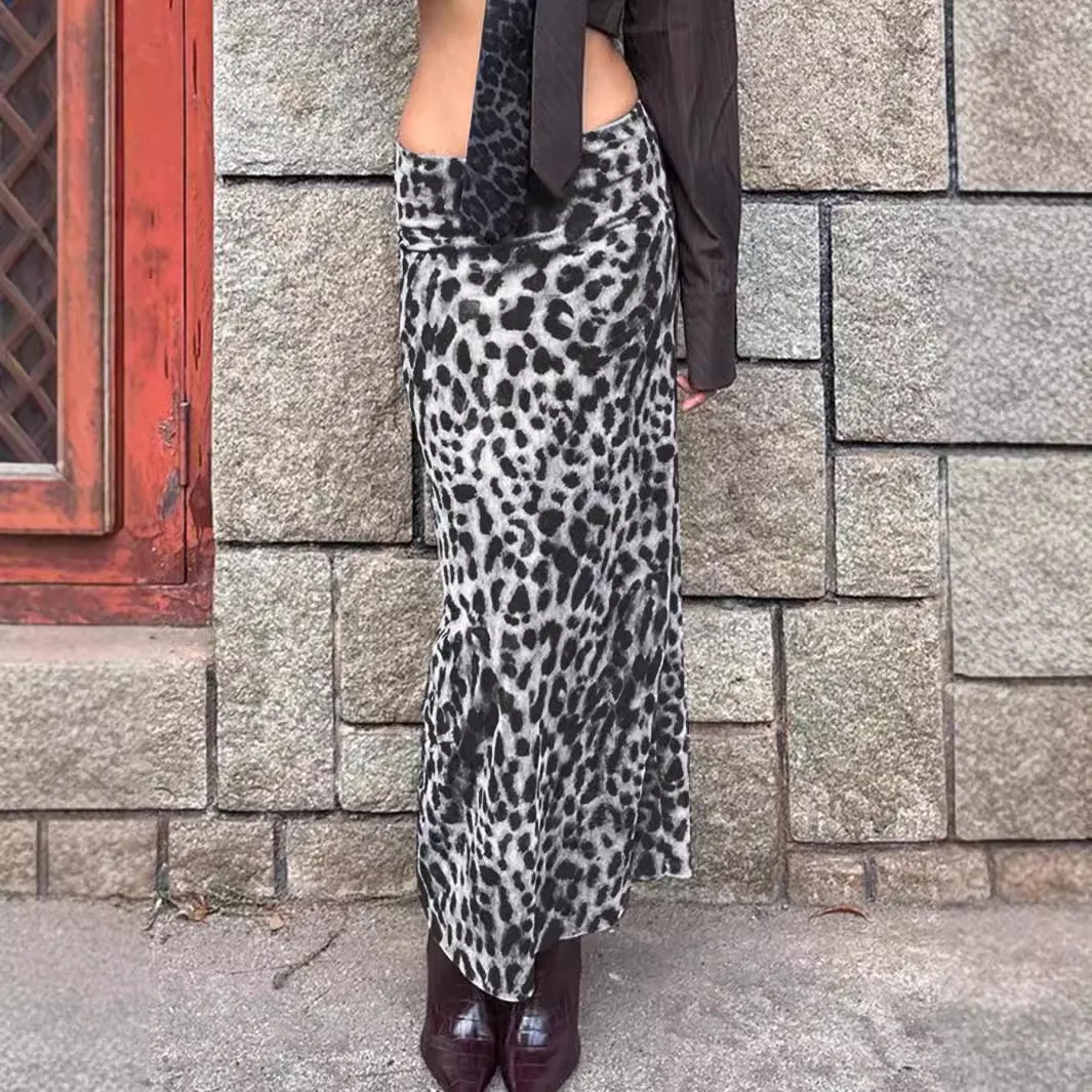 Fashion women's summer new personality leopard print Spice girl style high waist skirt