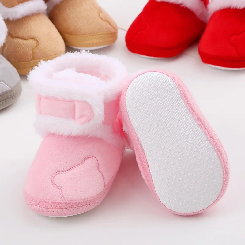 Baby Winter Snow Boots Cute Bear Warm Fluff Balls Indoor Soft Sole Infant Newborn Toddler Baby Shoes 0-18M