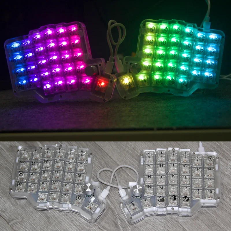 LT58 Knob Split Mechanical Keyboard Kit Custom Acrylic Wired RGB Hot-swap PC Positioning Plate Gasket VIAL-7layer DIY for MX