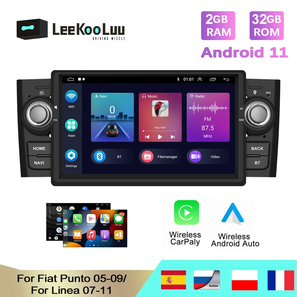 

LeeKooLuu Android 11 Car Radio Stereo For Fiat Punto 2005-2009/Linea 2007-2011 Multimedia player GPS Navigation Wireless Carplay