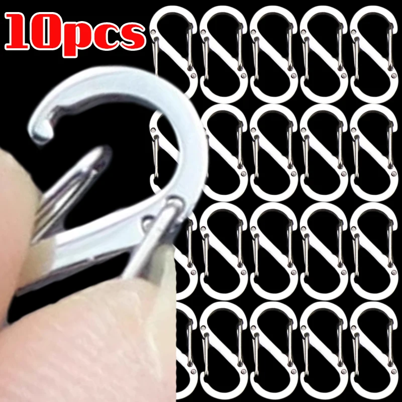 10PCS S Type Mini Stainless Steel Backpack Buckle Carabiner with Lock Luggage Hook Necklace Clasps Jewelry Accessories