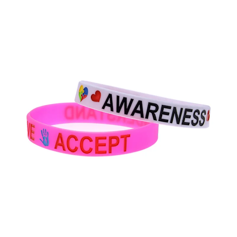 

50 Pcs Autism Awareness Silicone Bracelet Hope Love Medical Wristband 5 Colors
