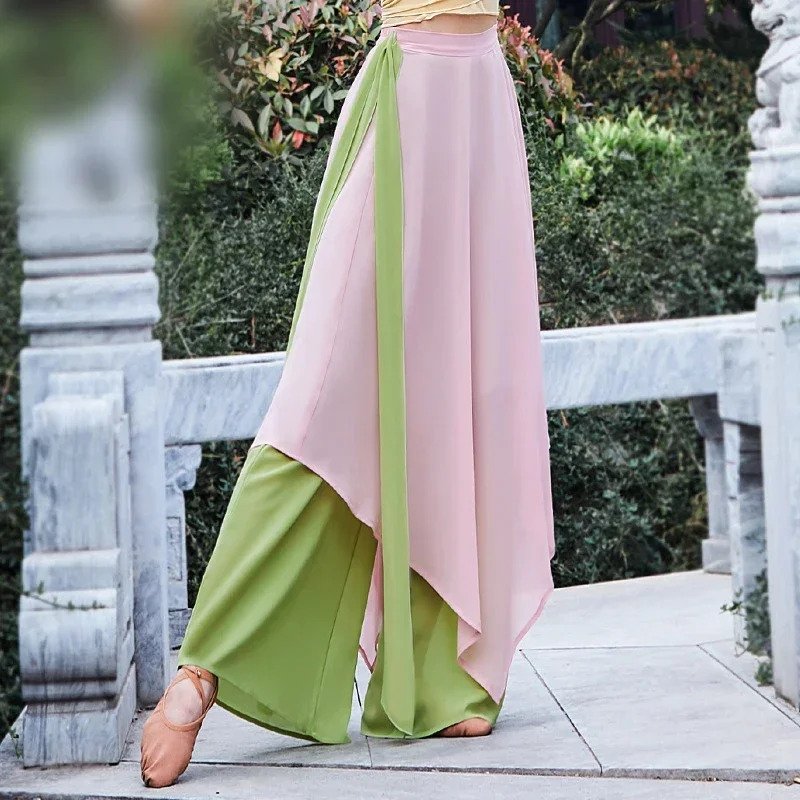 Celana lebar kaki wanita sifon elegan kulot tari klasik pakaian latihan tari Modern Cina tari dewasa memblokir celana tari