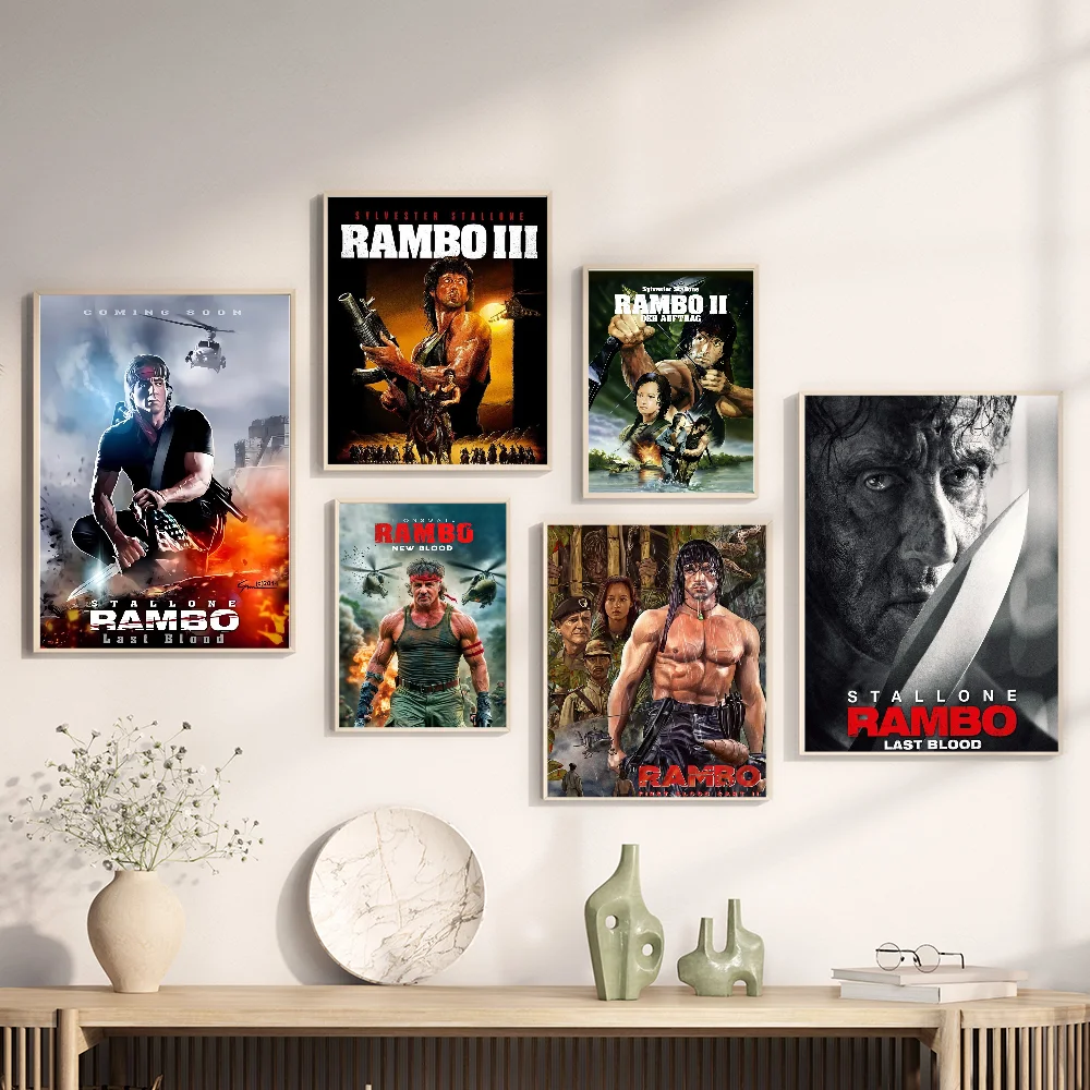 Classic Movie Rambo First Blood Self-adhesive Art Poster Whitepaper Prints Posters Artwork Home Decor