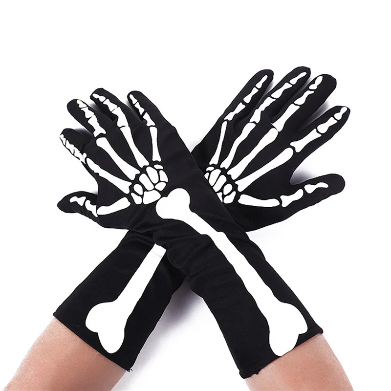 

【BABY】4 Pairs Halloween Skeleton Gloves With Skeleton Arm Sleeve Full Finger Long Arm Skeleton Gloves For Kids And Adults