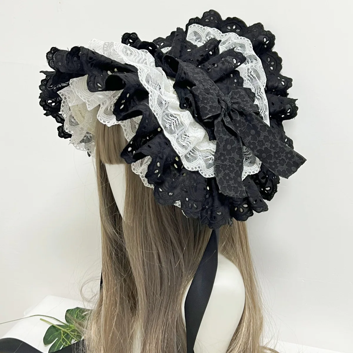 Fatto a mano LOLITA LO Ragazza Cofano in pizzo scuro Bnt Stile scuro Vestire Copricapo Erba