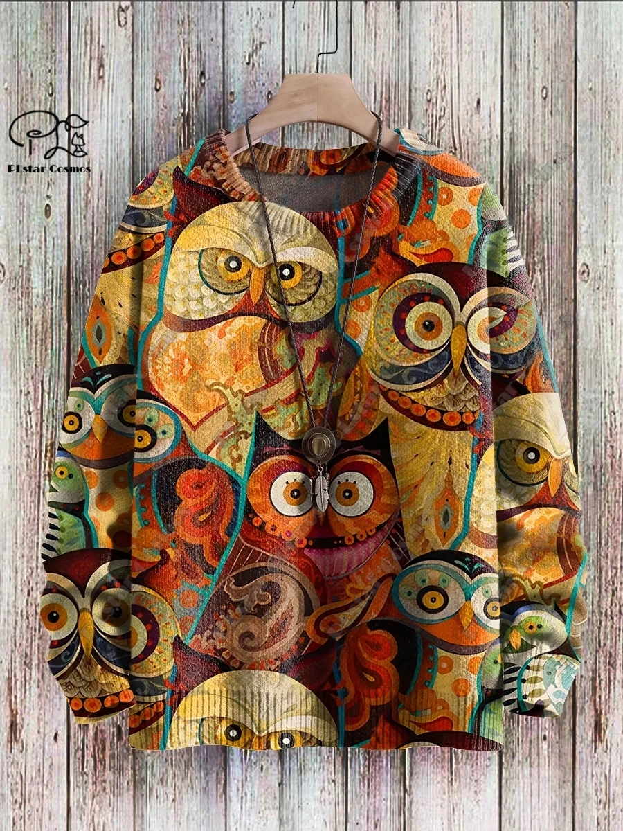 3D printed animal series owl unicorn peacock dragon and phoenix pattern ugly sweater casual winter warm sweater new style unisex