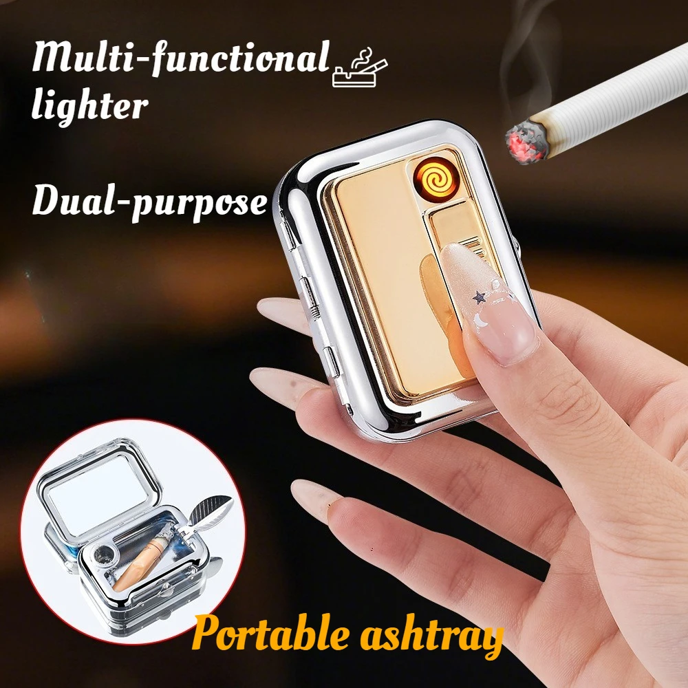 Creative Ultra-thin Electronic Charging Lighter Multi-functional Portable Cigarette Ash Pull-down Cigarette Lighter Accessory