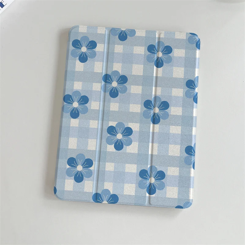 Etui Cute Flower Plaid Case do Apple iPad Air 2024 Pro 11 cali Air5/4 10.9 iPad 5/6/7/8/9 9.7 Air 3 10.2/10.5'' mini 6/5/4 Cover