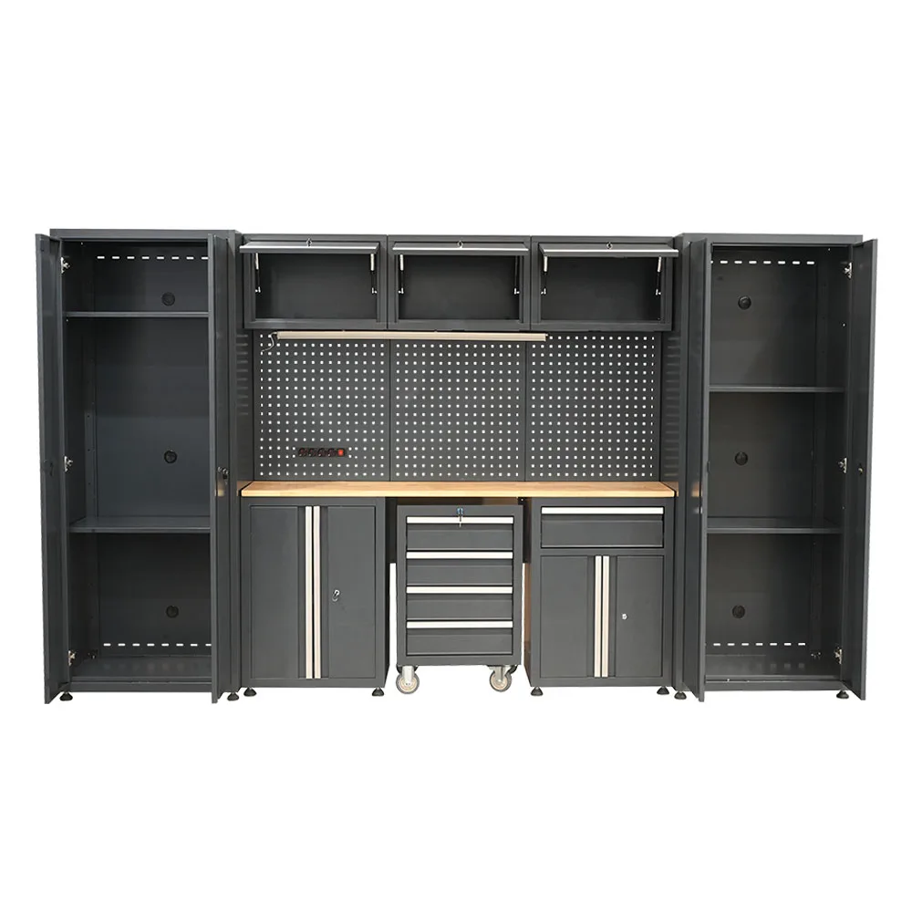 Multi-Functional Modular Garage Tool Cabinet System With Pegboard, Workbench And Lockable Storage